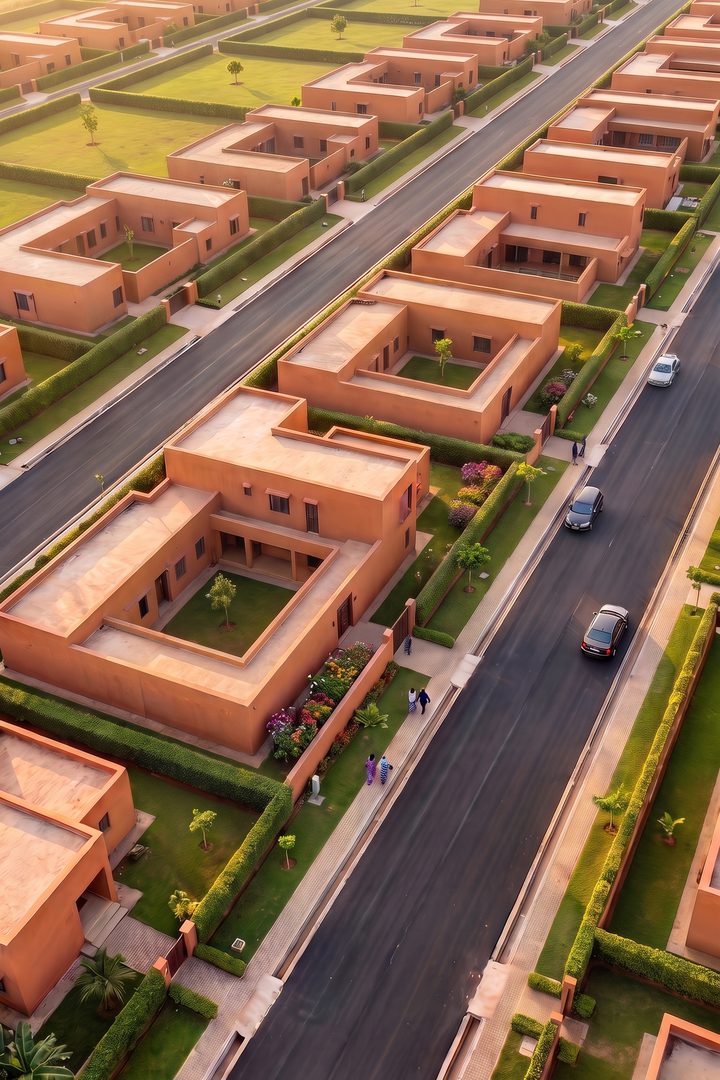 Impression of Altana Agbo Ilé from above: houses around open courtyards