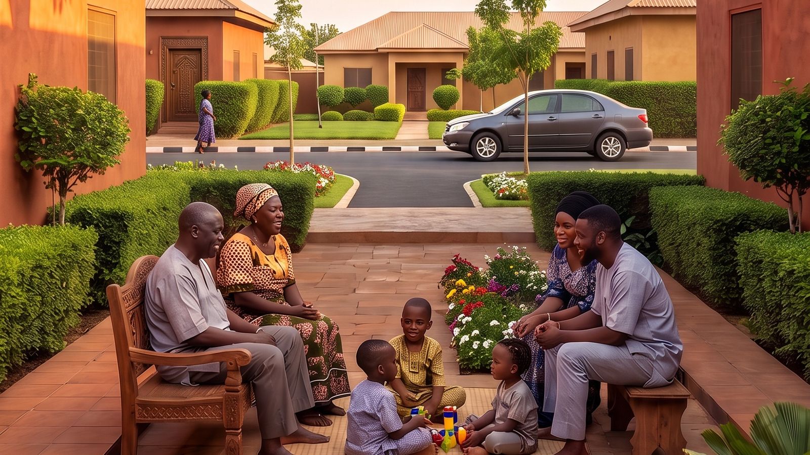 Impression of three generations in an Altana Agbo Ilé courtyard