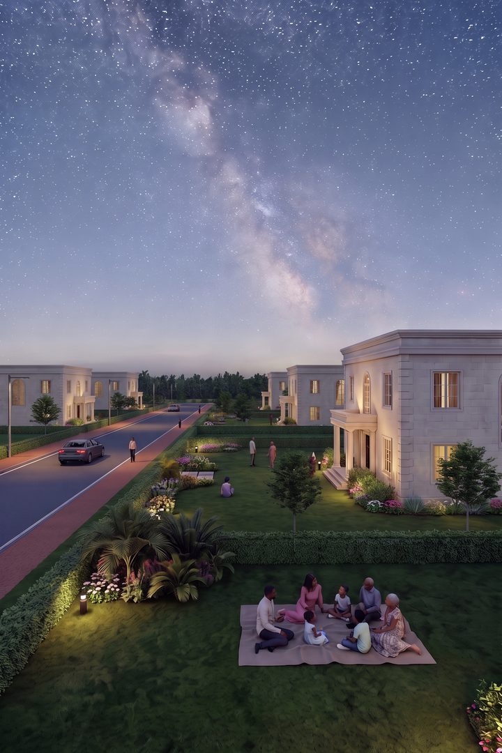 Impression of a family on an Altana Astra lawn under the stars
