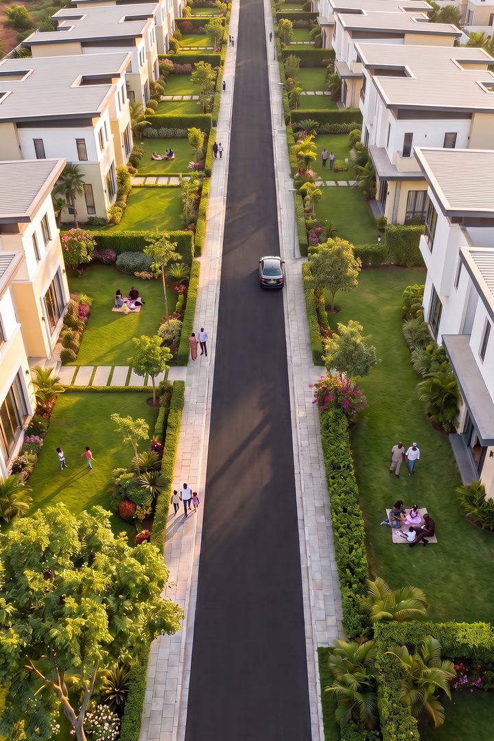 Impression of Altana Giardino from above: villas behind front gardens