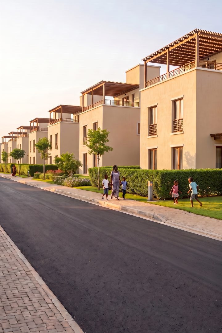 Impression of a Levante street with hedges and roof terraces