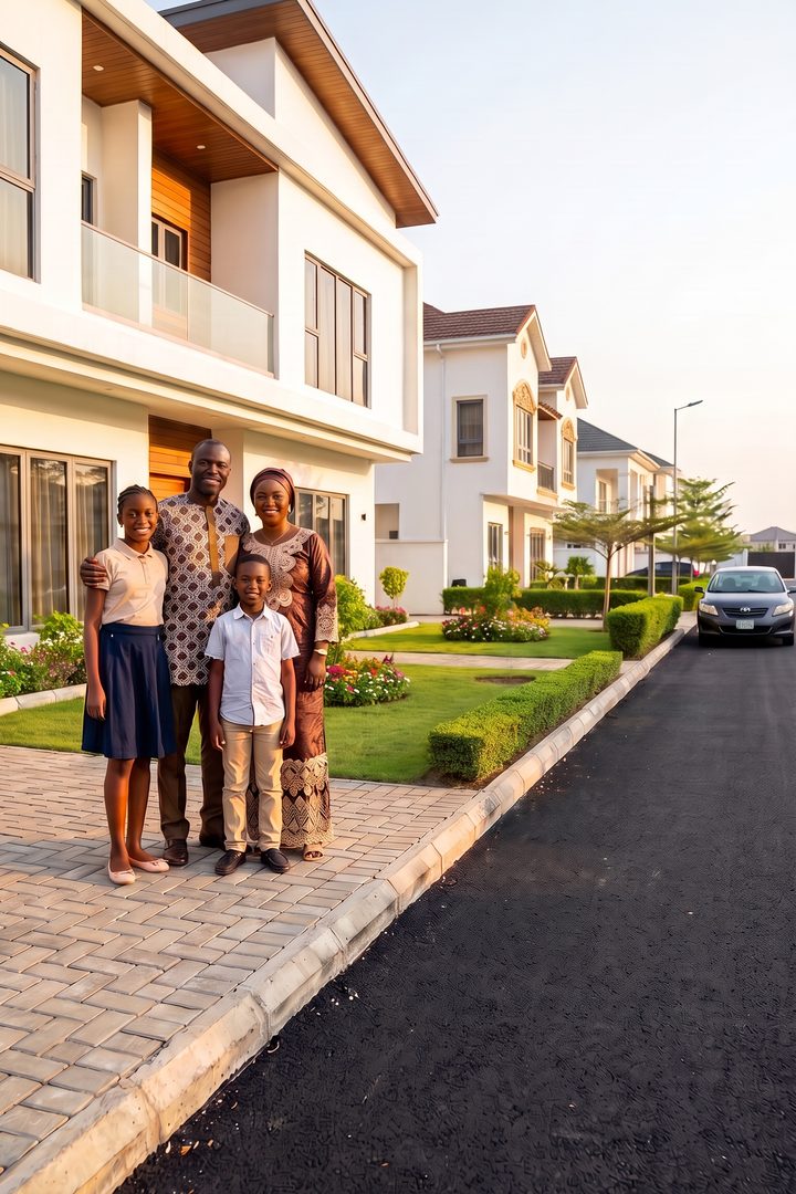 Impression of a family in front of their Altana Libero house