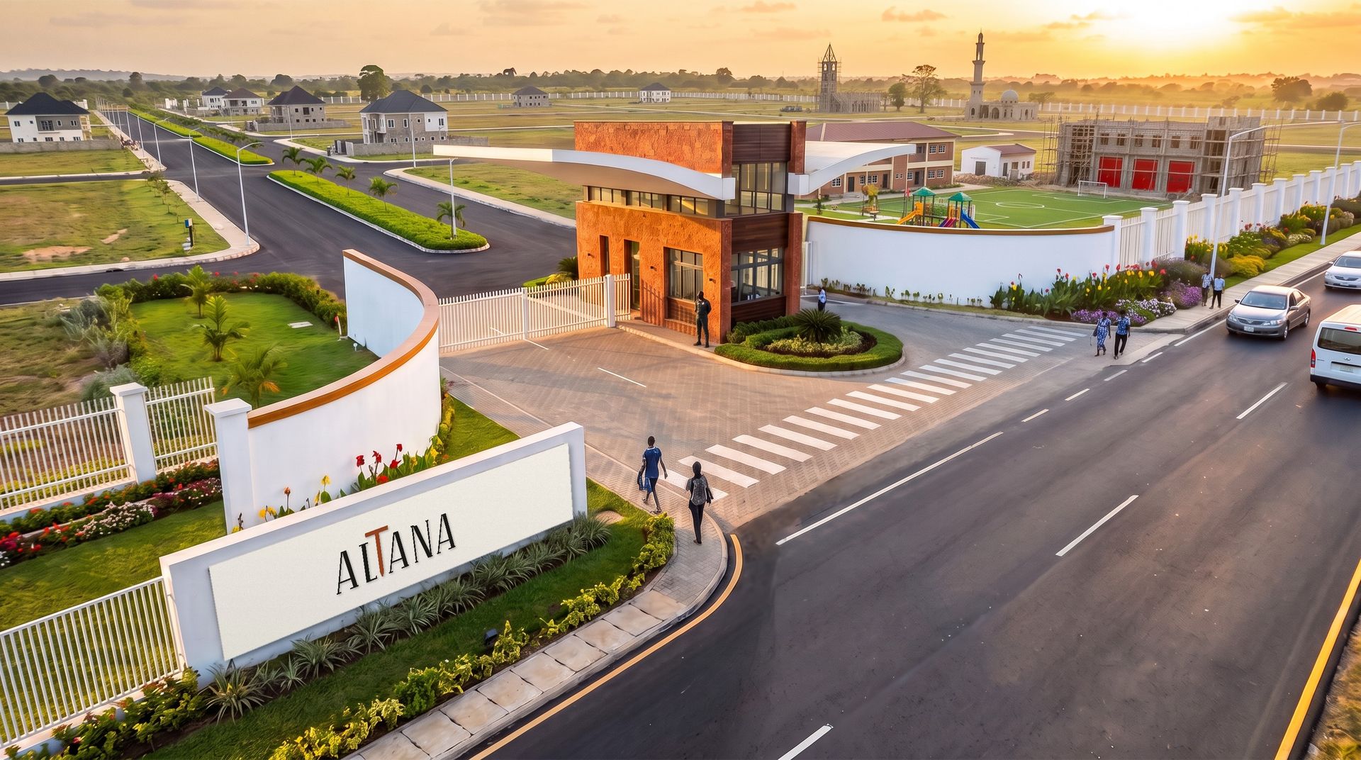 Impression of the Altana gate in 2040, with the first houses behind it
