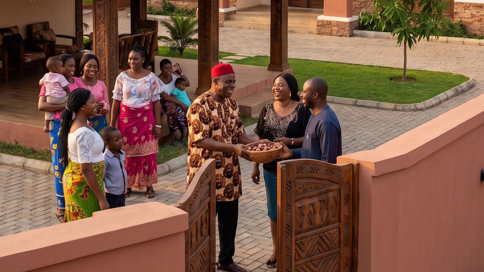 Impression of a family receiving guests at the obi of an Altana Obi home